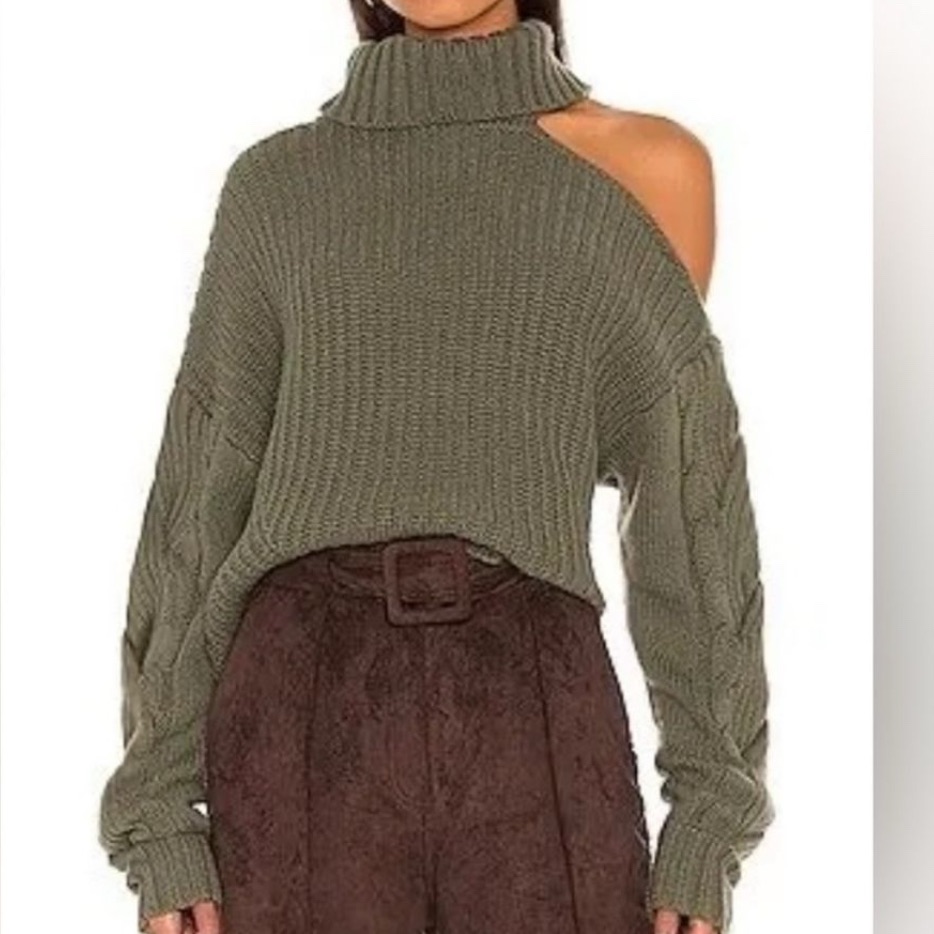Astr The Label Olive Green Off-Shoulder Sweater